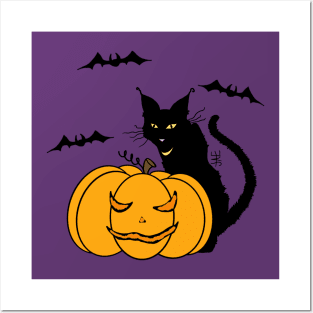 Jack O’ Lantern and Cat Posters and Art